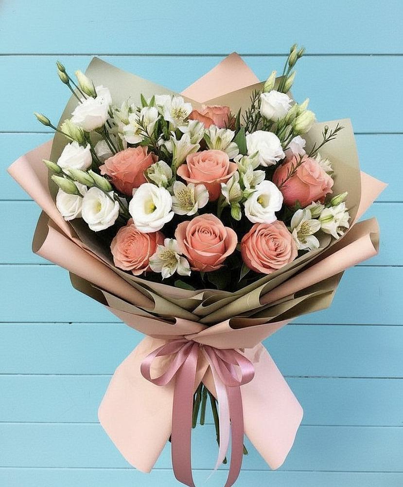 Букет цветов из: Розы, Альстромерии и Лизиантусы в Верхнем Ландехе