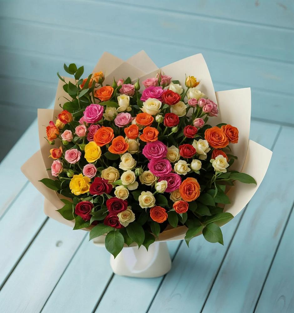 Букет Микс из разноцветных кустовых роз в Верхнем Ландехе