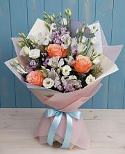 Букет цветов из:  Лизиантусы, Розы, Альстромерии и Гипсофила в Верхнем Ландехе